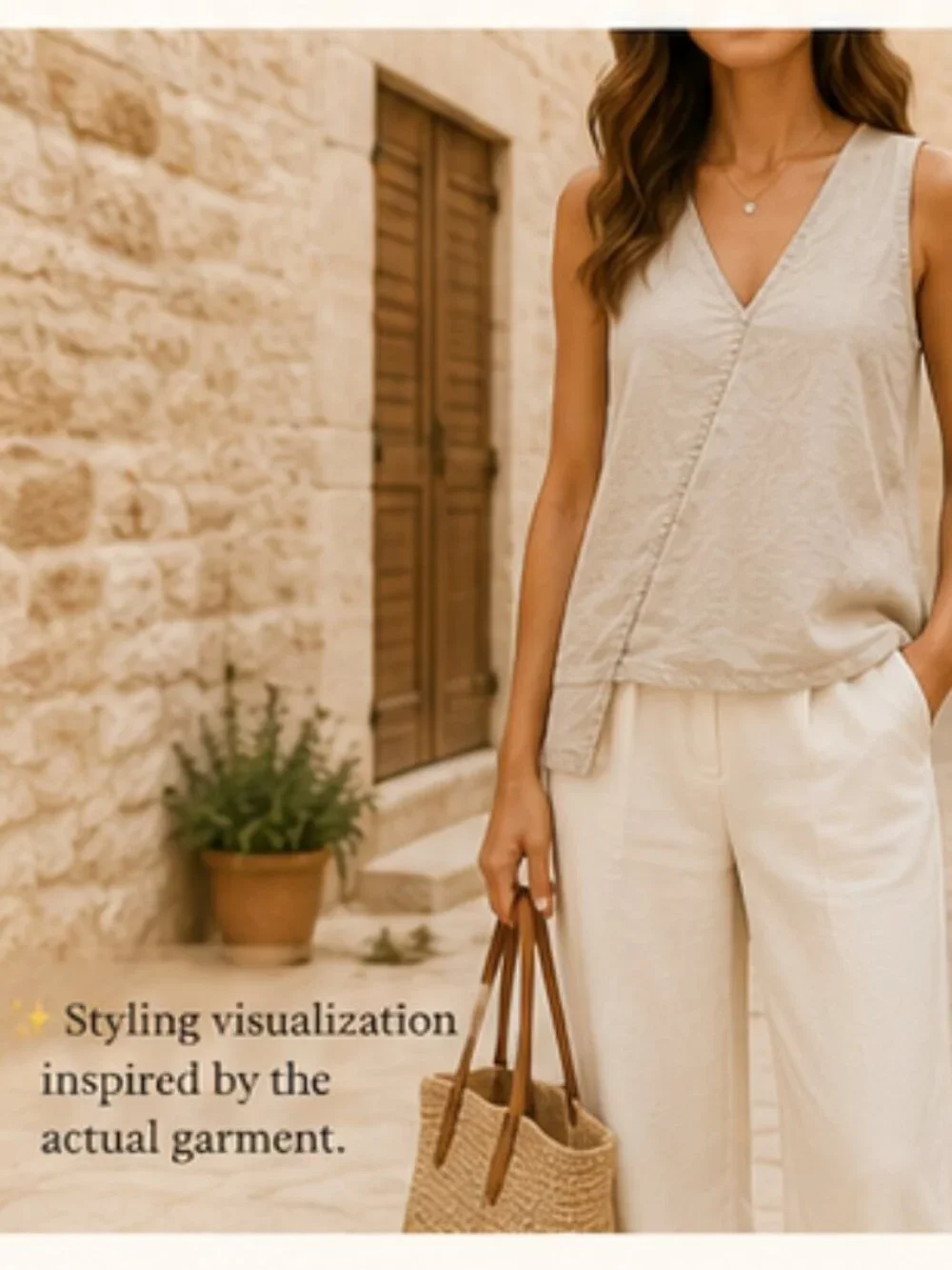 Jones New York 100% Linen Wrap Tank Top Beige Sleeveless Coastal Medium Relaxed - Picture 10 of 10